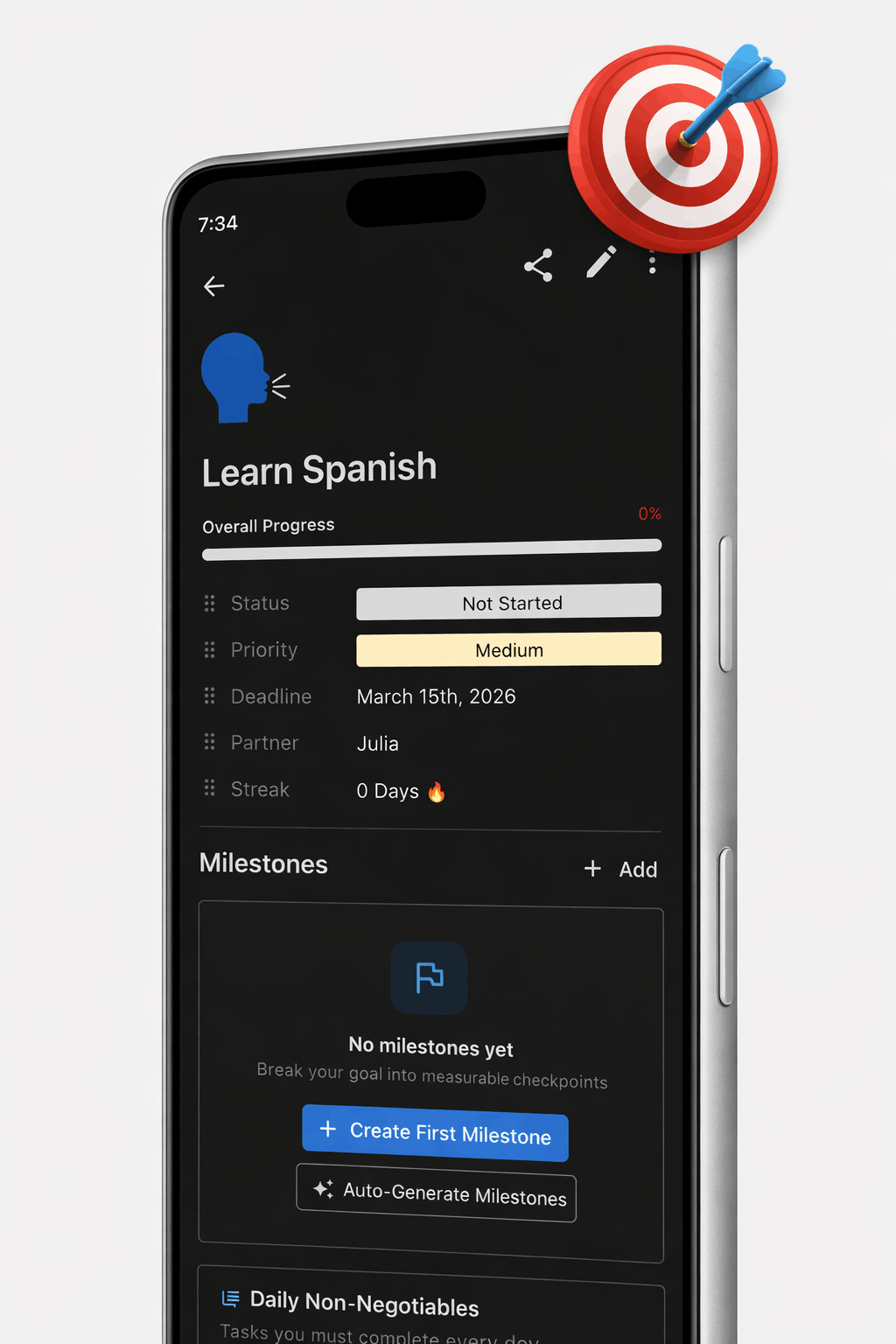 Define milestones for your goal